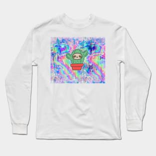 Sloth Face Cactus Rainbow Holographic Long Sleeve T-Shirt